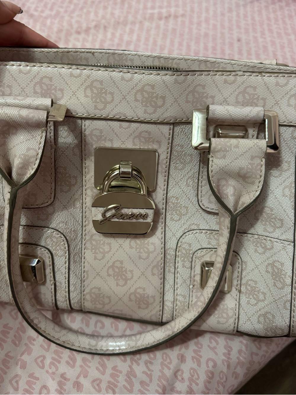 Guess Pale Pink Logo Satchel with Gold Hardware - Picture 6 of 7